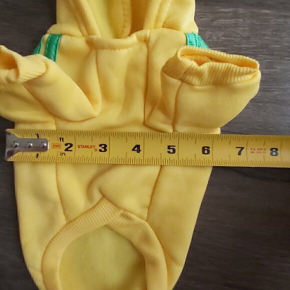 SMALL Yellow "DOGANGEL" Dog Shirt Hoodie With Green Stripes On the Front Legs - Picture 3 of 5